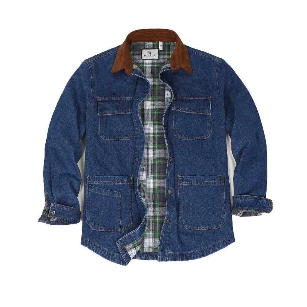 Men's Flannel Lined Denim Work Shacket Jacket, Heavy Duty Cotton